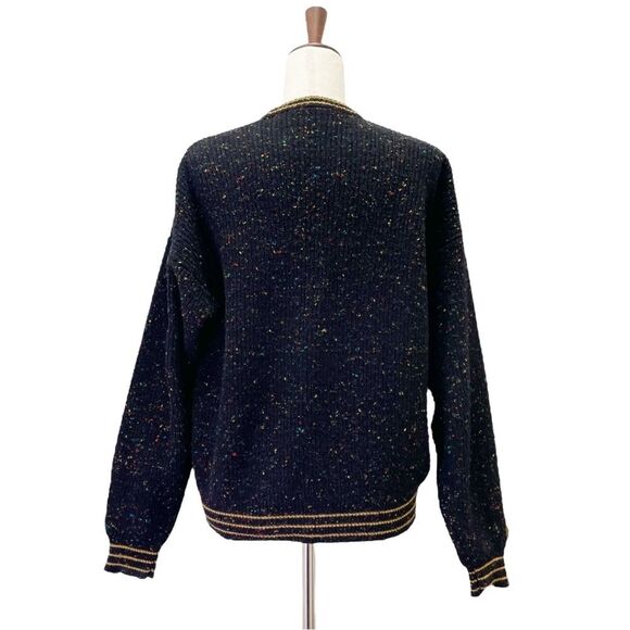 Vintage 80s Liz Claiborne LizWear Wool Varsity Cardigan Black Speckle Size Small - Picture 4 of 14